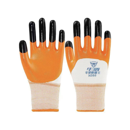 Перчатки нейлоновые с нитриловым обливом *Ноготки* (3/4) (бело-оранжевые)