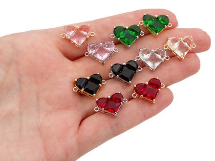 Коннектор-подвеска "Сердце" 12,5мм, с красными кристаллами