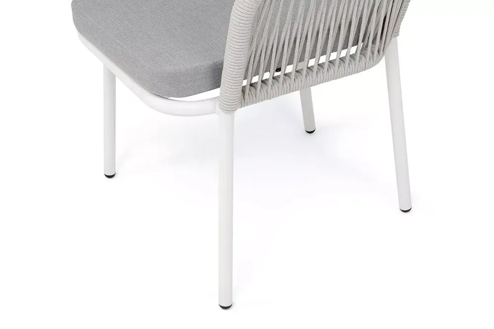 "Марсель" стул плетеный из роупа, каркас алюминий белый муар, роуп светло-серый меланж круглый tex, ткань светло-серая