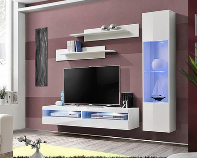 Модульная гостиная Лана 9 МДФ (белая) 210*40*170 см, Белый, Белый Фасадный   Фиеста