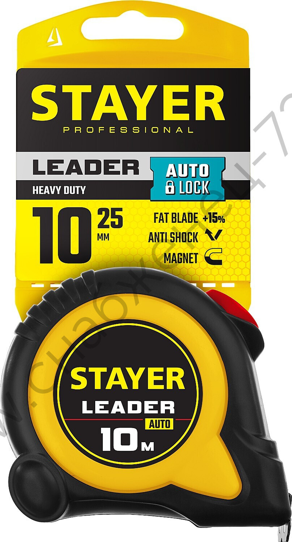 STAYER Leader, 10 м х 25 мм, рулетка с автостопом, Professional (3402-10-25)