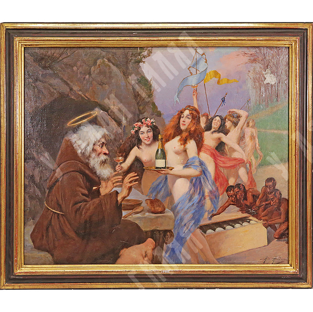 Алекс де Андре. Искушение Св. Антония шампанским. Холст, масло. Европа. Перв. четв. XX в.