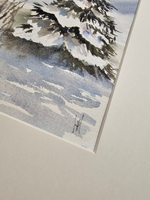 Картина авторская акварельная в паспарту 30х40 см на стену для интерьера "Поздний рассвет. Зима"