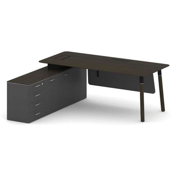 Fresco Стол руководителя FR.SR-20 (L) Дуб Темный/Базальт UM/Металл Черный/Нерж. Сталь 2000*1798*750