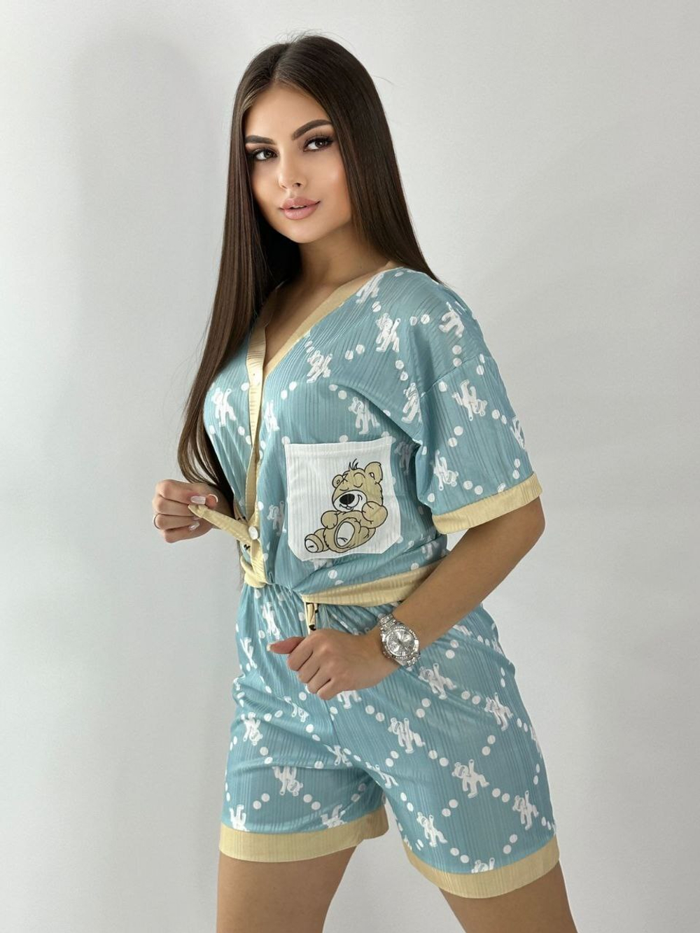 Пижама шорты+рубашка В0232(до 2xl)