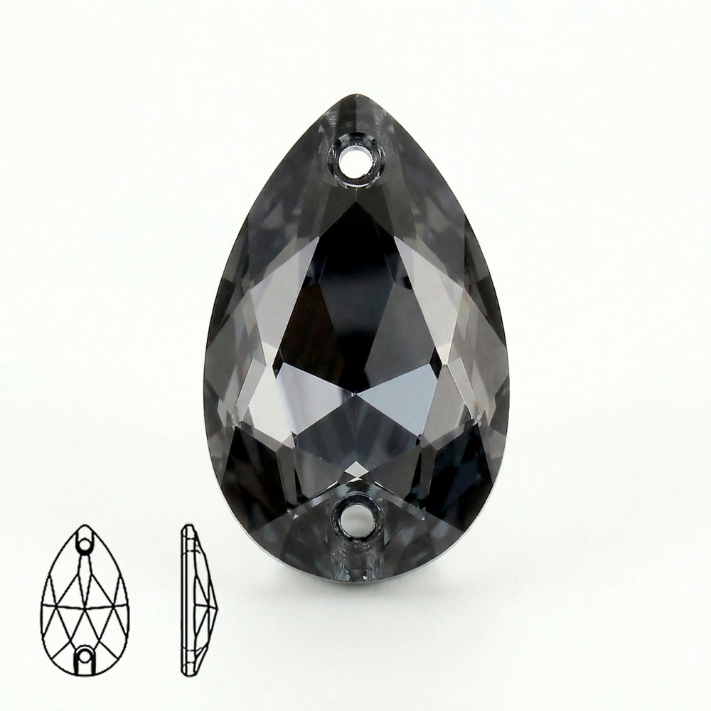 Пришивные стеклянные стразы (Black Diamond / Чёрный алмаз, форма “капля” / Teardrop)