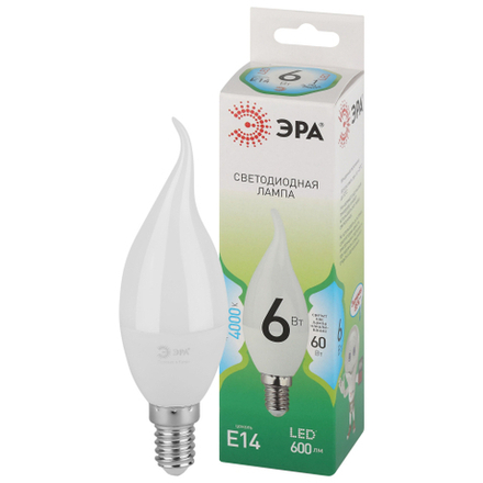 Лампочка светодиодная ЭРА GREEN LINE LED BXS-6W-840-E14 GL E14 6 Вт свеча на ветру яркий белый свет