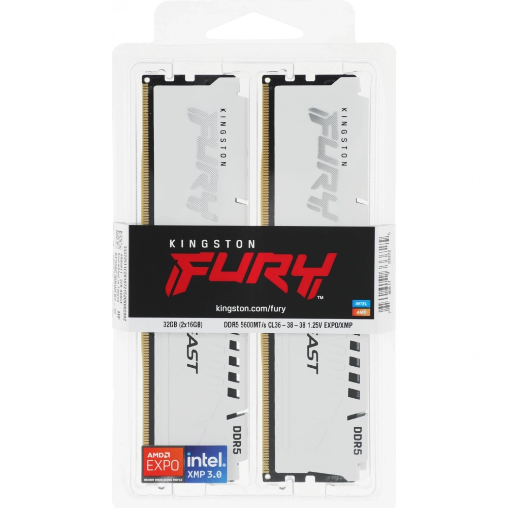 Память оперативная Kingston DDR5 2x16GB 5600MHz Fury Beast White Expo RTL Gaming (KF556C36BWEK2-32)