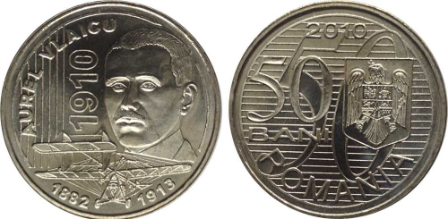 50 бани "100 лет первому полету авиатора Аурела Влайка" 2010 год