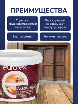 Eurotex Аквалазурь лак защитно-декоративный для дерева акриловый лессирующий, белый (0,9л)