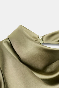 ZARA АТЛАСНЫЙ ТОП С ГОРЛОВИНОЙ ХАЛТЕР, СВЕТЛЫЙ ХАКИ