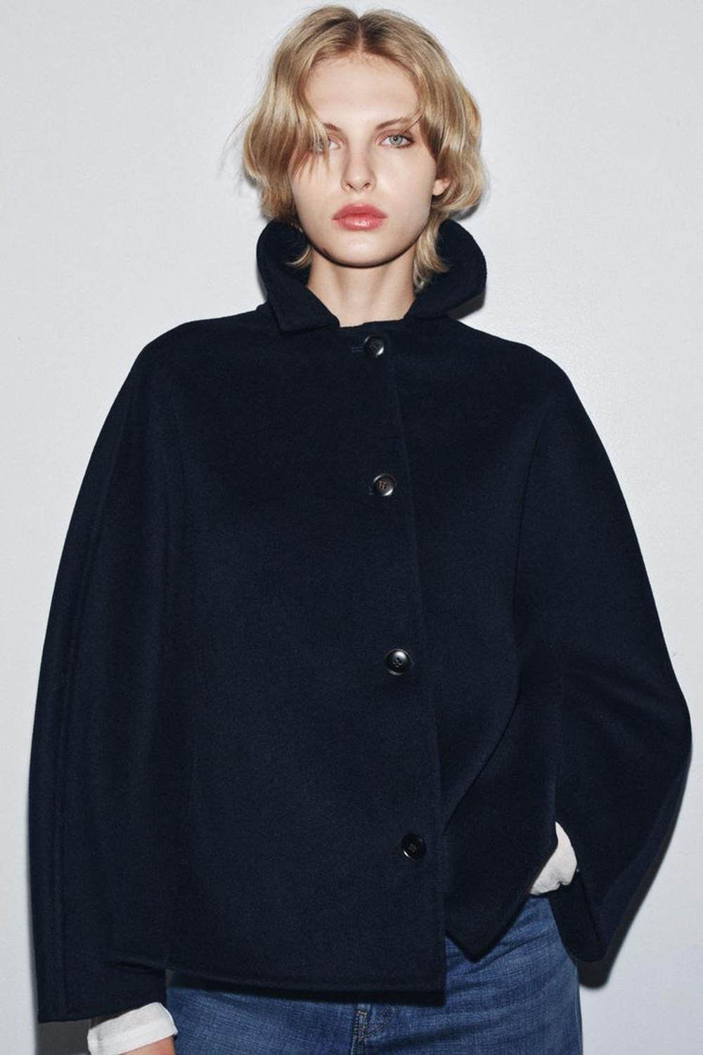 ZARA КУРТКА ИЗ ШЕРСТИ С МЕХОВЫМ ВОРОТНИКОМ — ZW COLLECTION, МОРСКОЙ СИНИЙ