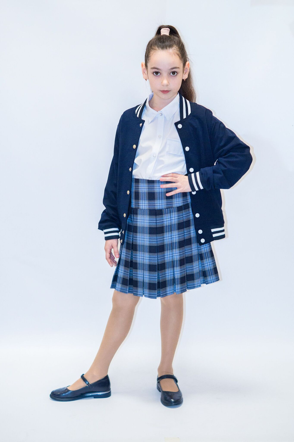 Юбка школьная для девочки девочковая складка в складку синяя серая крупная клетка в клетку тенниска тату татушки 116 122
