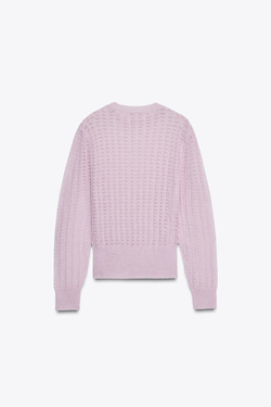 ZARA СВИТЕР ИЗ ШЕРСТИ И АЛЬПАКИ С АЖУРНЫМ УЗОРОМ, РОЗОВЫЙ