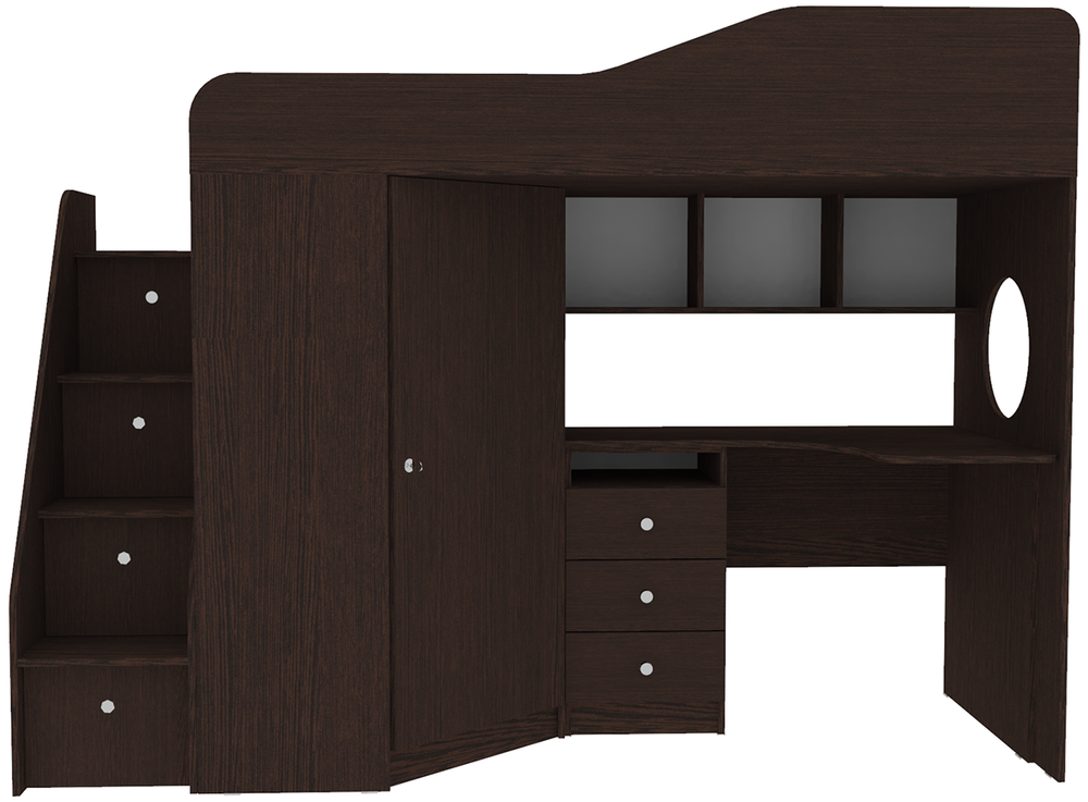 Кровать-чердак КарИВи Кадет 1 с универсальной лестницей Венге Венге