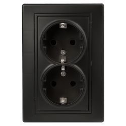Розетка Intro Plano 1-205-05 с заземлением двойная 2X2P+E Schuko, 16А-250В, IP20, СУ, антрацит | Intro Plano Антрацит