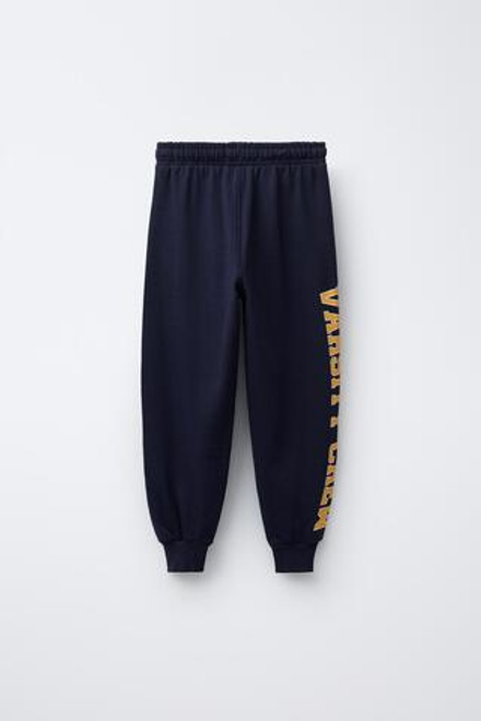 ZARA БРЮКИ-ДЖОГГЕРЫ С ТЕКСТОВЫМ ПРИНТОМ, МОРСКОЙ СИНИЙ