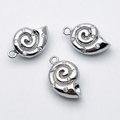 Подвеска Ракушка, цвет серебро (родий), фианиты, размер 14*9 мм, цена за 1 шт