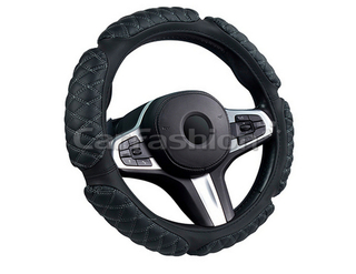 Оплетка на руль круглая CarFashion -М- «SCOTCH» 31654 - Экокожа - черный/серый
