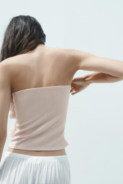 ZARA ТОП БЕЗ БРЕТЕЛЕЙ С ВОЛАНАМИ, ТЕЛЕСНО-РОЗОВЫЙ