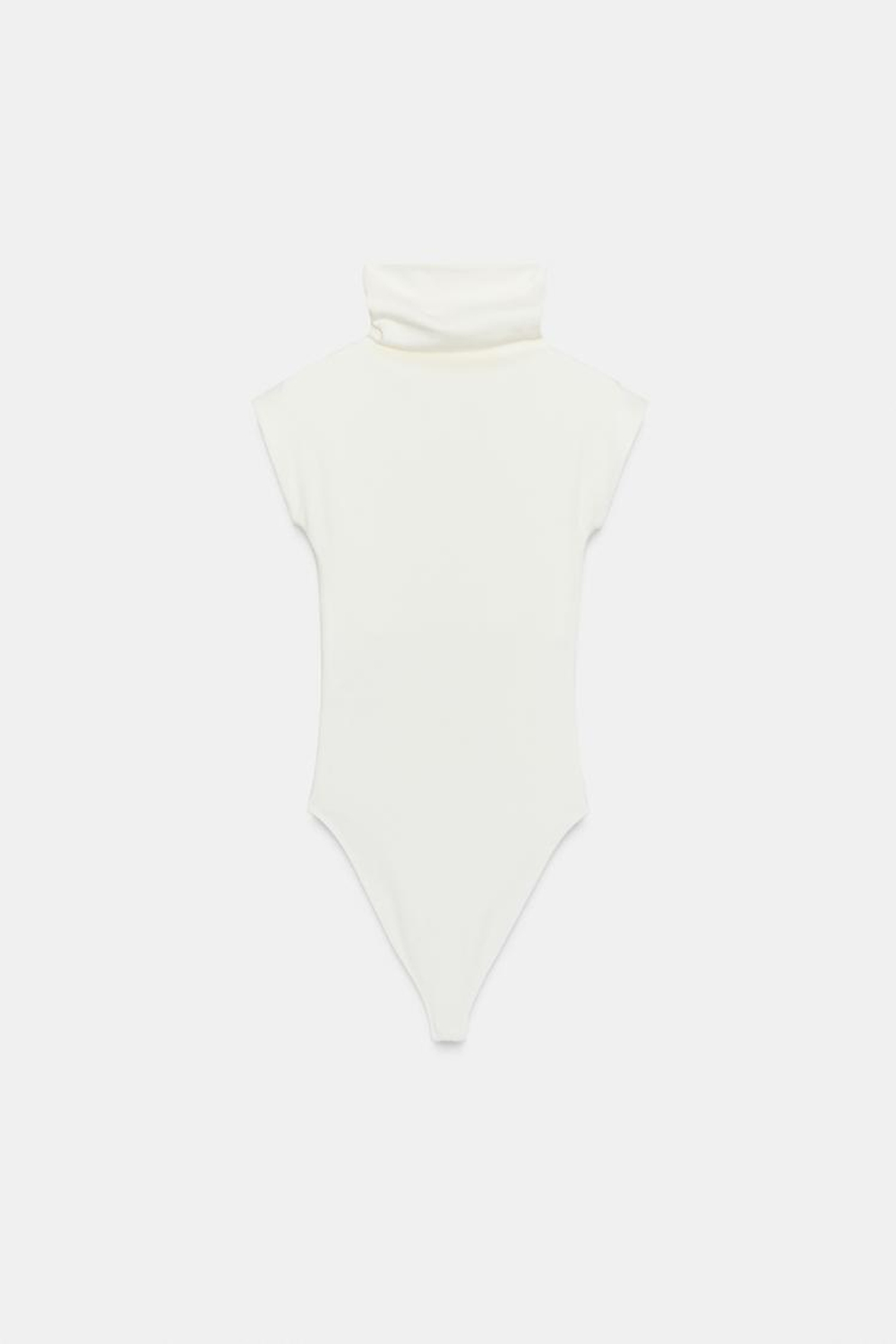 ZARA ХЛОПКОВОЕ БОДИ С ВОРОТНИКОМ-СТОЙКОЙ, ЖЕЛТОВАТО-БЕЛЫЙ