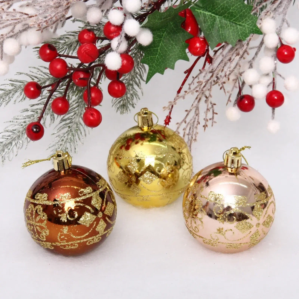 Новогодние шары 7см (набор 3шт) «Ажур», шоколад/золото/шампань