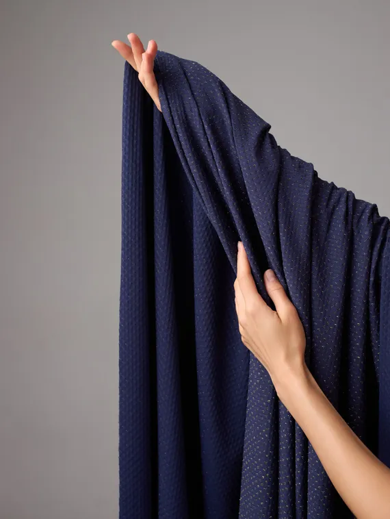 Микрофибра фактурная, жаккард, Турция, т-синий/золото (мерный лоскут)