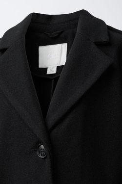 ZARA БАЗОВОЕ ПАЛЬТО ИЗ ШЕРСТЯНОЙ ТКАНИ, ЧЕРНЫЙ