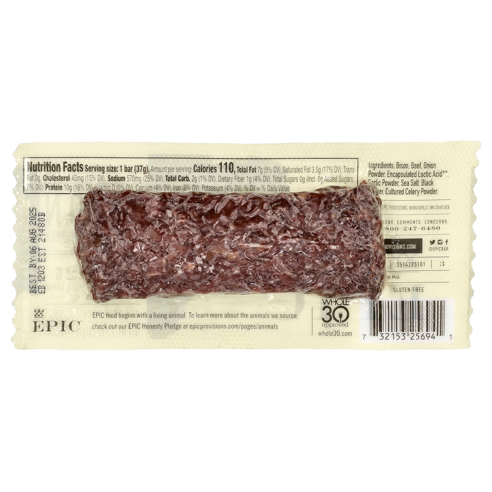 Epic Bar, Bison Bar, говядина, соль и перец, 37 г (1,3 унции)