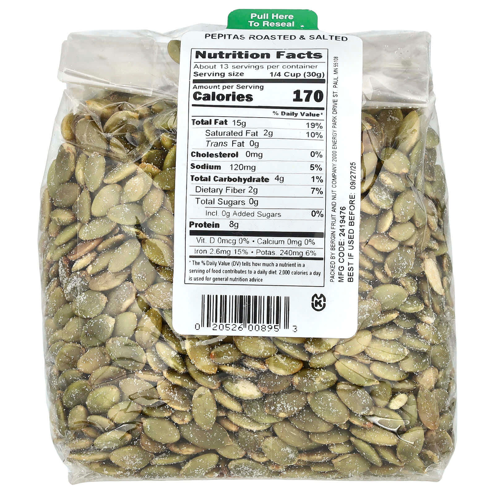 Bergin Fruit and Nut Company, тыквенные семечки, обжаренные и соленые, 397 г (14 унций)