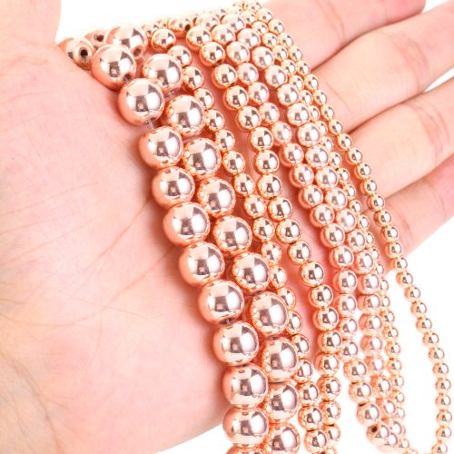 Гематит бусины шарик 2/3/4/6/8/10/12 мм, на нитке 38 см, цвет: Розовое золото