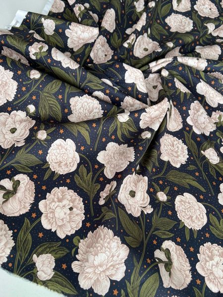 ПИОНЫ НА ТЕМНОМ ФОНЕ СО ЗВЕЗДАМИ - 100% хлопок 4