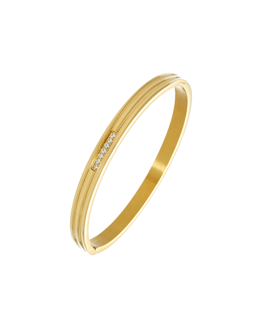 Браслет жесткий, линии и цирконии, золото