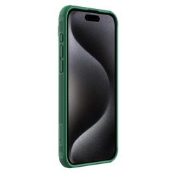 Чехол зеленого цвета (Deep Green) с защитной шторкой для камеры от Nillkin на iPhone 15 Pro, серия CamShield Pro Case