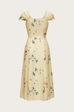 ПЛАТЬЕ-МИДИ ИЗ ЖЕЛТОГО ХЛОПКА С ЛЮРЕКСНЫМ НАПЫЛЕНИЕМ