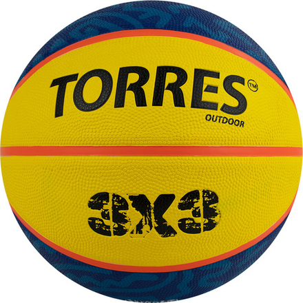 Мяч баскетбольный TORRES 3х3 Outdoor, B022336, р. 6, 8 панелей, резина,бут.кам,нейл.корд,жёлто-синий