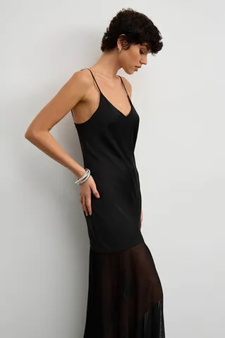 Платье из атласа со вставкой из сетки черного цвета