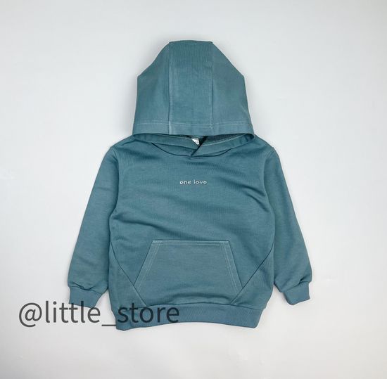 Толстовка из футера "One love" Серо-зеленая