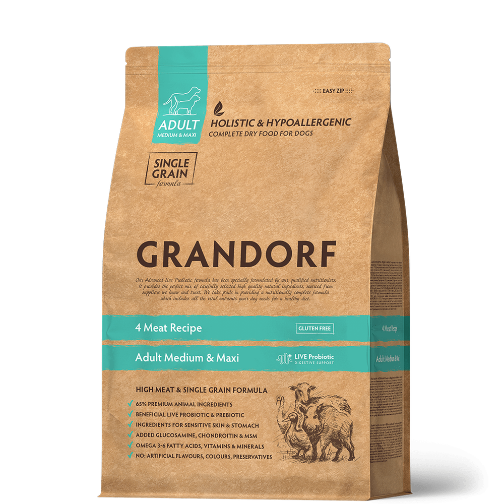 Grandorf Adult All Breeds 4Meat&Brown Rice - корм низкозерновой с пробиотиками для собак всех пород (четыре вида мяса с бурым рисом)