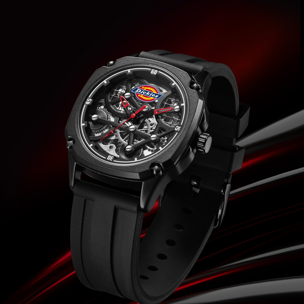 Dickies Creator Collection Emperor Cool Fit Wrist Watch Mechanical Movement Silicone Strap Skeleton Dial Men"s Watches