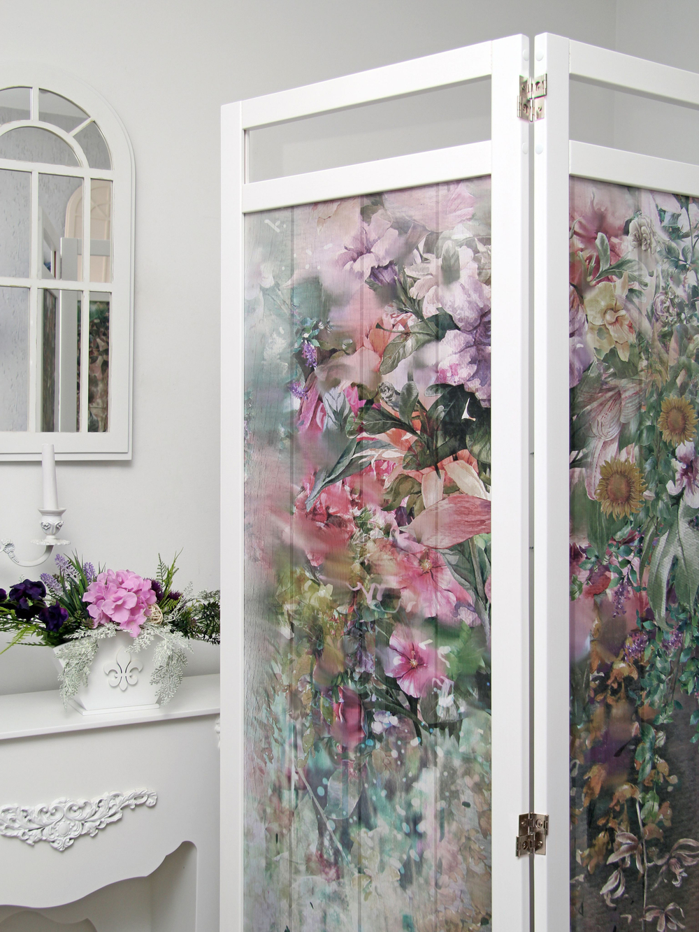 Ширма - перегородка для зонирования пространства деревянная с картинкой с обеих сторон "Райские птички", 3 створки, 480*1800 мм