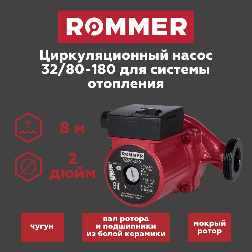Насос циркуляционный ROMMER 32-80-180 с гайками (RCP-0002-3281801)