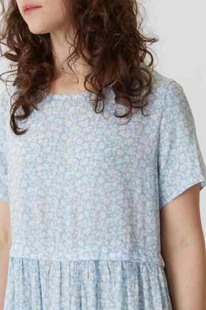Платье с кулиской с коротким рукавом из голубой вискозы