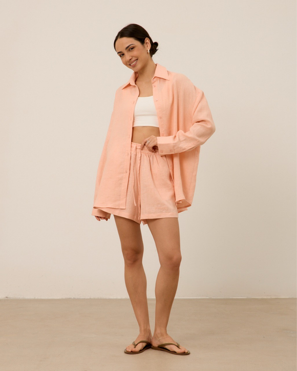 Рубашка 07, из 100% льна, персиковая