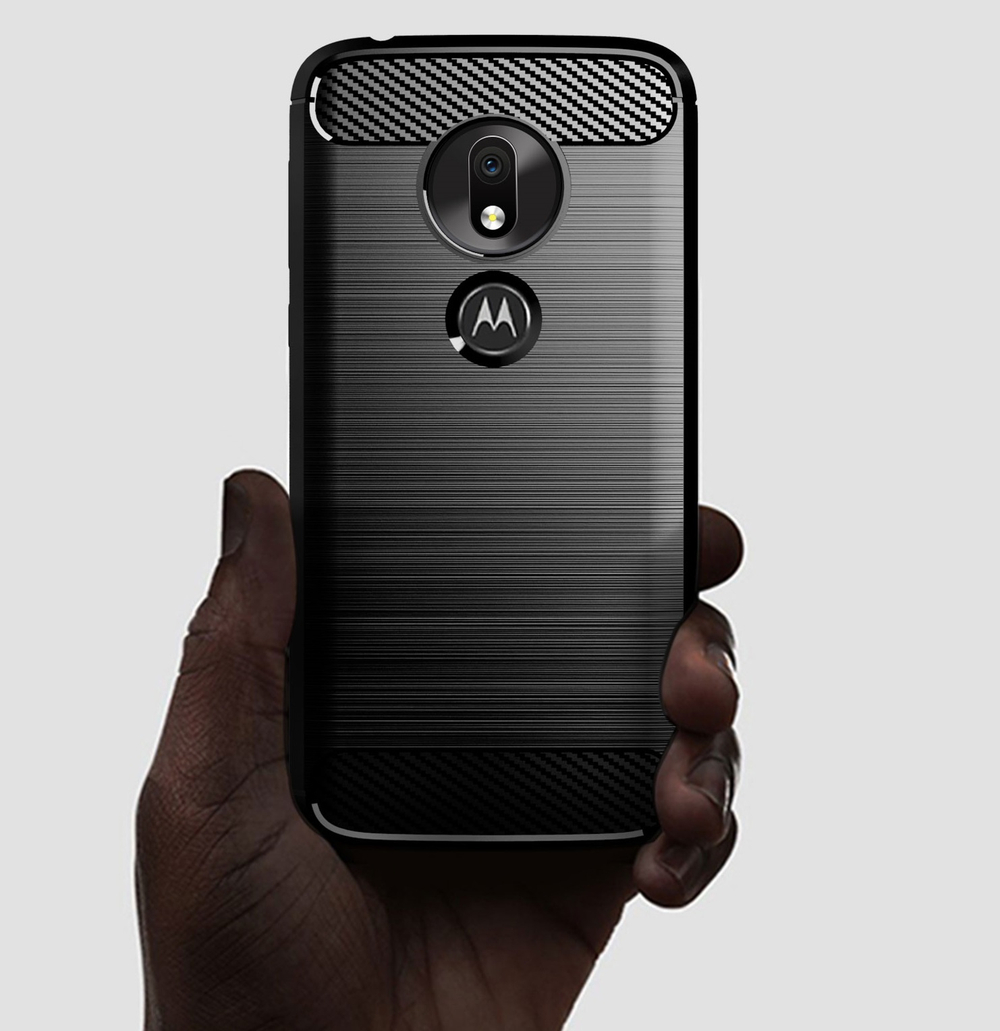 Чехол для Motorola Moto G7 Play цвет Black (черный), серия Carbon от Caseport