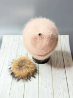 шапка ангора с меховым помпоном зимняя пушистая стильная