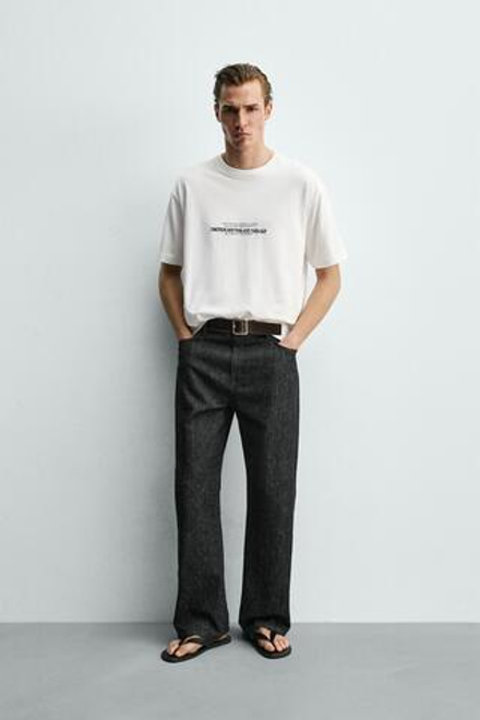 ZARA ФУТБОЛКА СВОБОДНОГО КРОЯ С КОМБИНИРОВАННОЙ ВЫШИВКОЙ, БЕЛЫЙ