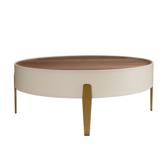 Круглый журнальный столик 2151 из ореха и бежевого дерева