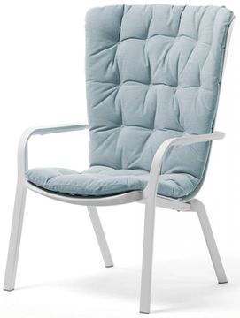 Лаунж кресло Folio белое пластиковое с  голубой подушкой Nardi Италия