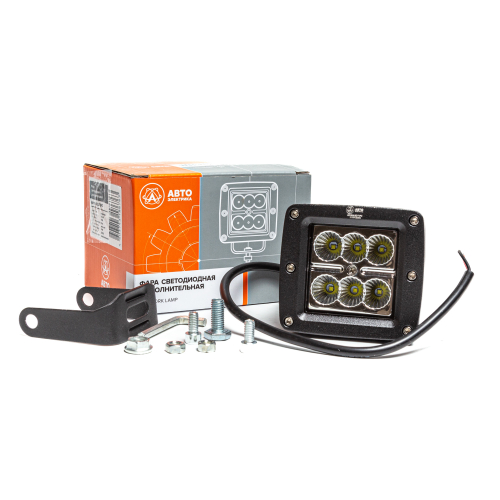 Фара светодиодная дополнительная, квадратная 80*73*75, рассеянный свет, 6 диодов, крепление центральное по бокам, 18 Вт, 10-30 В
